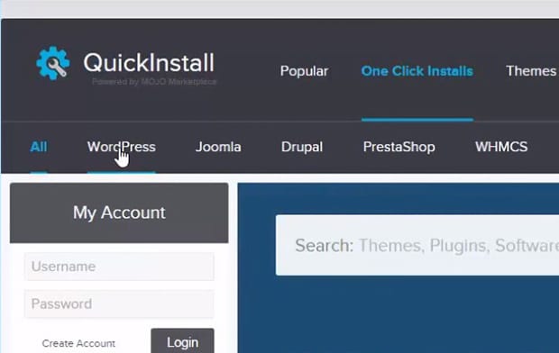 Select WordPress from Quick Install