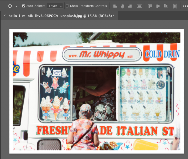 Image in Photoshop workspace surrounded by white border